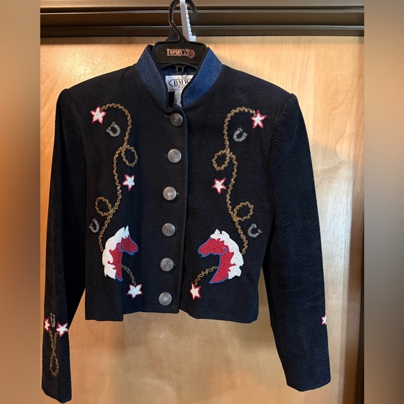 BMW Jackets & Blazers - BMW Vintage Black Embroidered Horse Jacket; Has shoulder pads; Size M